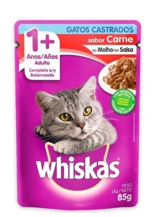 Alimento humedo Whiskas 85 grs sabor carne gatos castrados