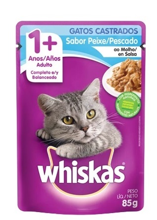 Alimento humedo Whiskas 85 grs sabor pescado gatos castrados