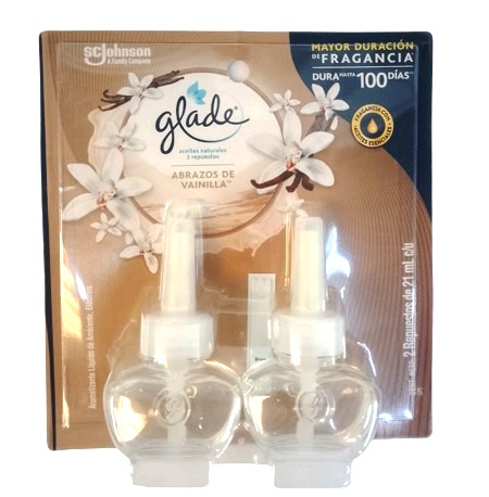 Ambientador Glade 2 x 21 ml aceite plug abrazos de vainilla repuesto