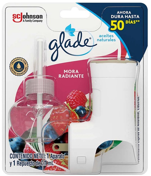 Ambientador Glade 21 ml aceite mora radiante + unidad electRica