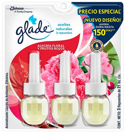 Ambientador Glade 3 x 21 ml aceite alegria floral y frutos rojos