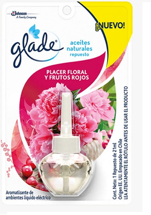 Ambientador Glade aceite 21 ml repuesto alegria floral y frutos rojos