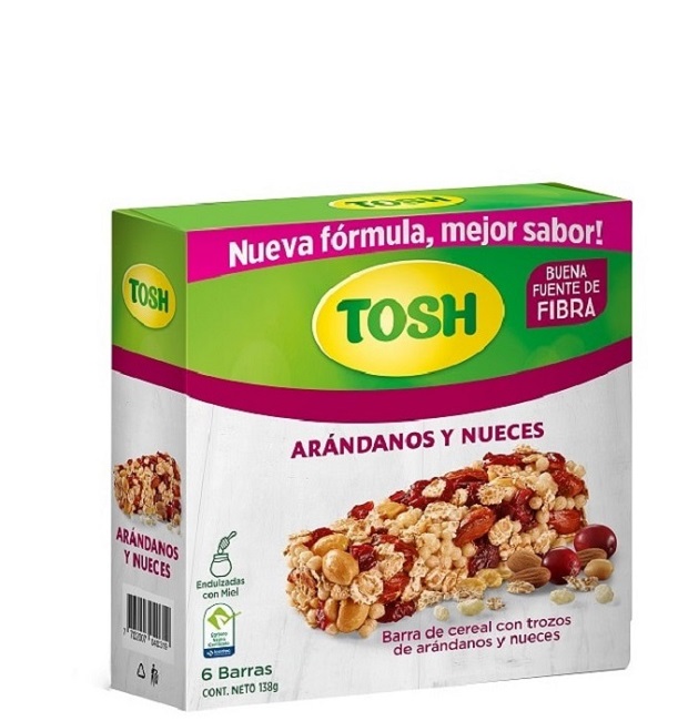 Barra cereal Tosh 6 x 23 grs arándanos nueces