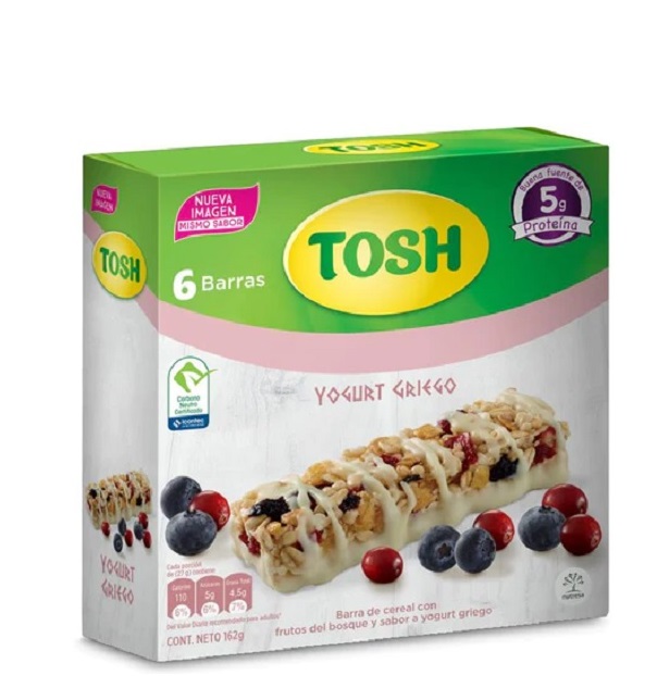 Barra cereal Tosh 6 x 27 grs frutos del bosque sabor a yogurth griEgo