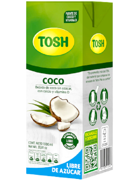 Bebida de coco Tosh 1000 ml libre de azúcar