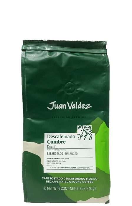 Café Juan Valdez 340 grs cumbre descafeinado