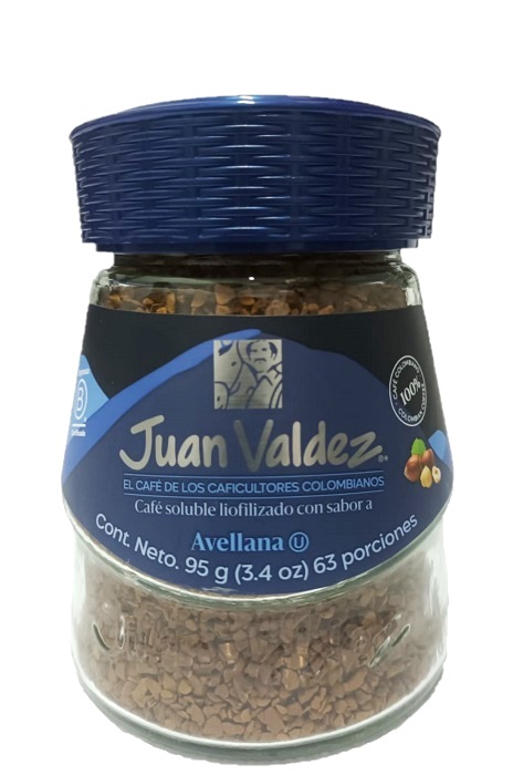 Café Juan Valdez 95 grs sabor avellana soluble liofilizado