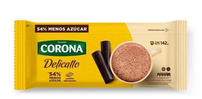 Chocolate Corona 142 grs delicatto 54% menos azúcar