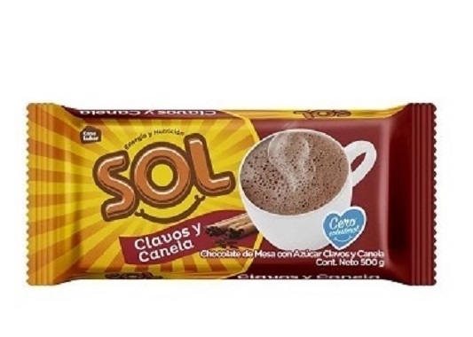 Chocolate Sol 500 grs azúcar clavos y canela