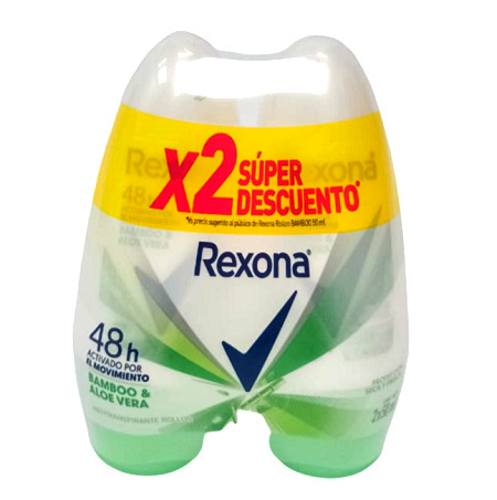 Desodorante Rexona 2 x 53 grs roll on bamboo
