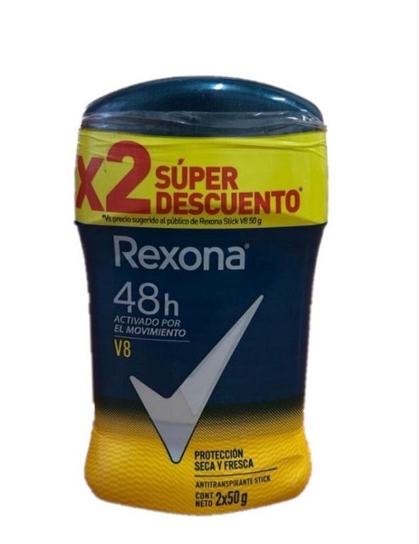 Desodorante Rexona 2 x 50 grs barra v8 men precio especial