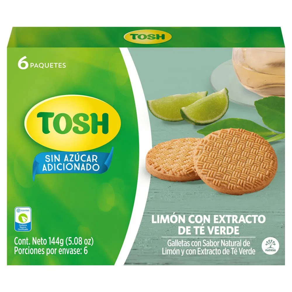 Galletas Tosh 144 grs limón con extracto de té verde