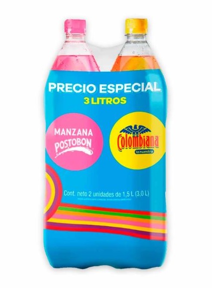 Gaseosa Postobon 2 x 1500 ml colombiana manzana