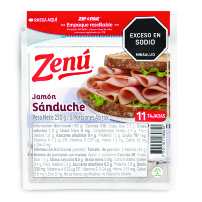 Jamón Zenú 230 grs sandwich