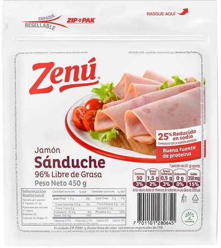 Jamón Zenú 450 grs sanduche
