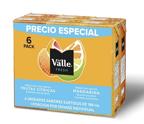 Jugo del valle 6 x 188ml frutas cítricas mandarina