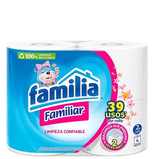 Papel higiénico Familia 4 rollos doble hoja limpieza confiable