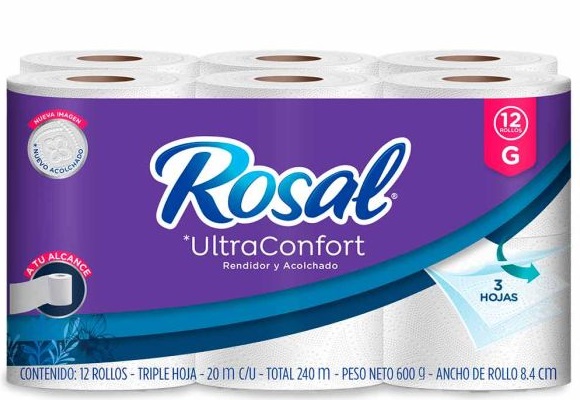 Papel higiénico Rosal 12 rollos G triple hoja ultraconfort