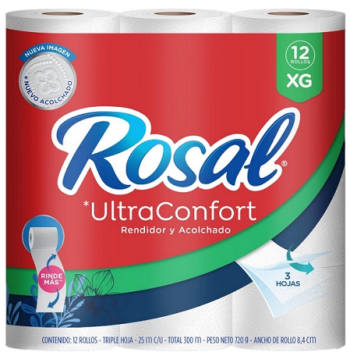 Papel higiénico Rosal 12 rollos XG triple hoja ultraconfort