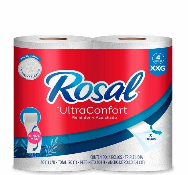 Papel higiénico Rosal 4 rollos XXG triple hoja ultraconfort