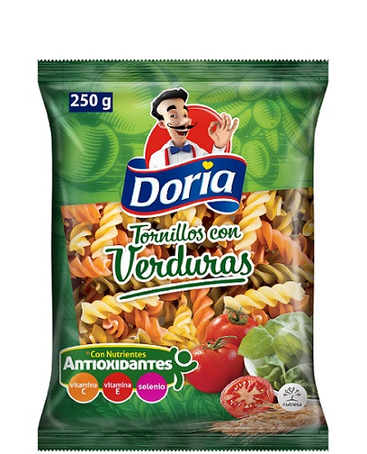 Pasta Doria 250 grs tornillos verdura