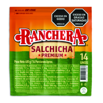 Salchichas Ranchera 480 grs 14 und premium