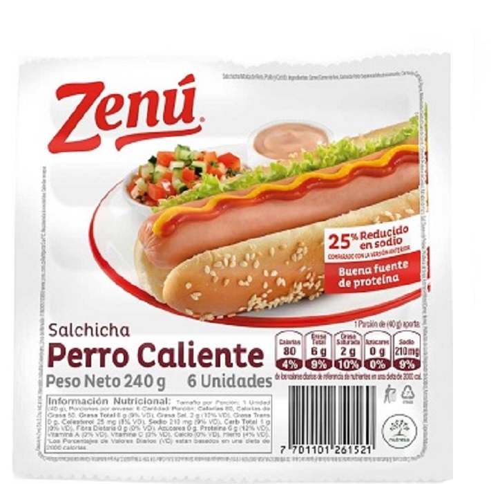 Salchicha Zenú 240 grs perro caliente