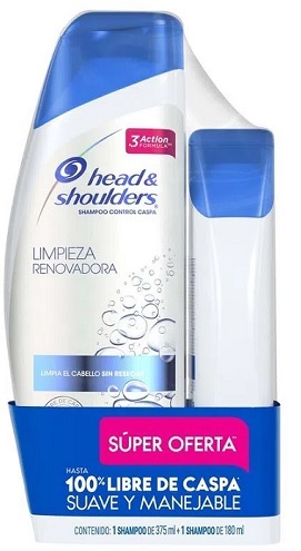 Shampoo H&S 375 ml 2-1 limpieza renovador + 1 x 180 ml