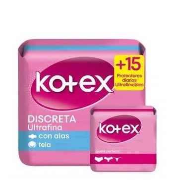 Toalla higiénica Kotex tela 30 und + protec 15 und