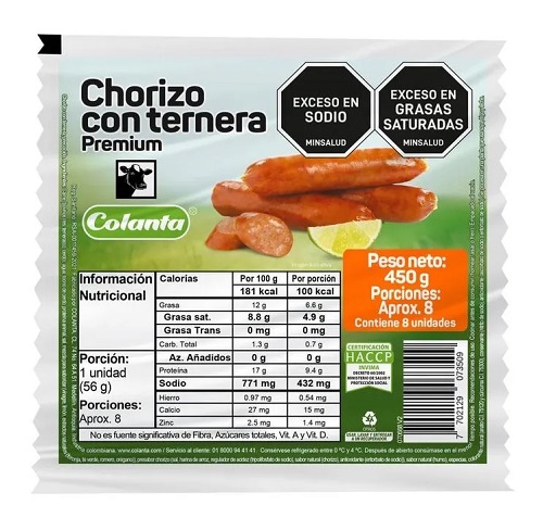 chorizo Colanta 450 grs con ternera